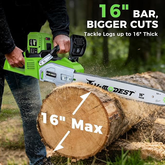 40V Battery Chainsaw 16 Inch with 2×6.0Ah Batteries & Charger | Brushless Cordless Electric Chainsaw with Tool-Free Tension, Auto Oiling for Homeowners, Storm Cleanup & Firewood Cutting