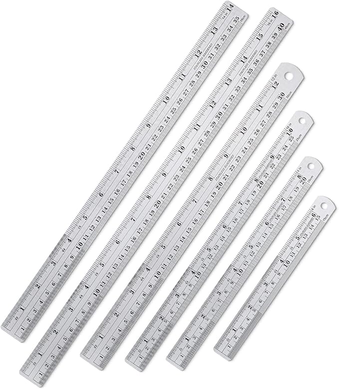 Mr. Pen- Metal Straight Edge Ruler, 6 pcs, 6", 8", 10", 12", 14", 16", Stainless Steel Ruler Set, Imperial & Metric Measurements for Drawing, Home, Office, Engineering