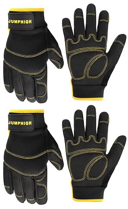 Mens Work Gloves 2 Pairs, Synthetic Leather Mechanic Gloves, Touchscreen, Multipurpose, Garden, Construction, Warehouse, Truck Driving (L)