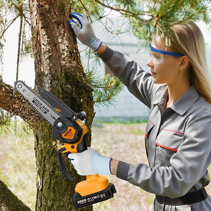 Mini Chainsaw Cordless, 6 inch Electric Chainsaw, with 2 Batterys Automatic Oiler for Wood Tree Cutting, Garden & Household Use Stocking Holiday Gifts for Men, Fathers & Gardening Enthusiasts