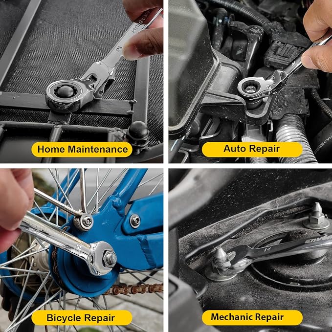 Enventor Ratcheting Wrench Set with 180° Flex Head, 12-Piece, SAE 1/4-7/8" | 72-tooth Ratchet, 5° Swing Arc, 12-point Box Ends, CR-V Steel, Slim Profile, Roll-up Pouch