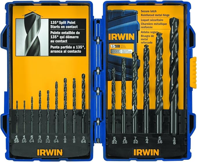 IRWIN Tools Black Oxide Drill Bit Set, 15-Piece (314015)