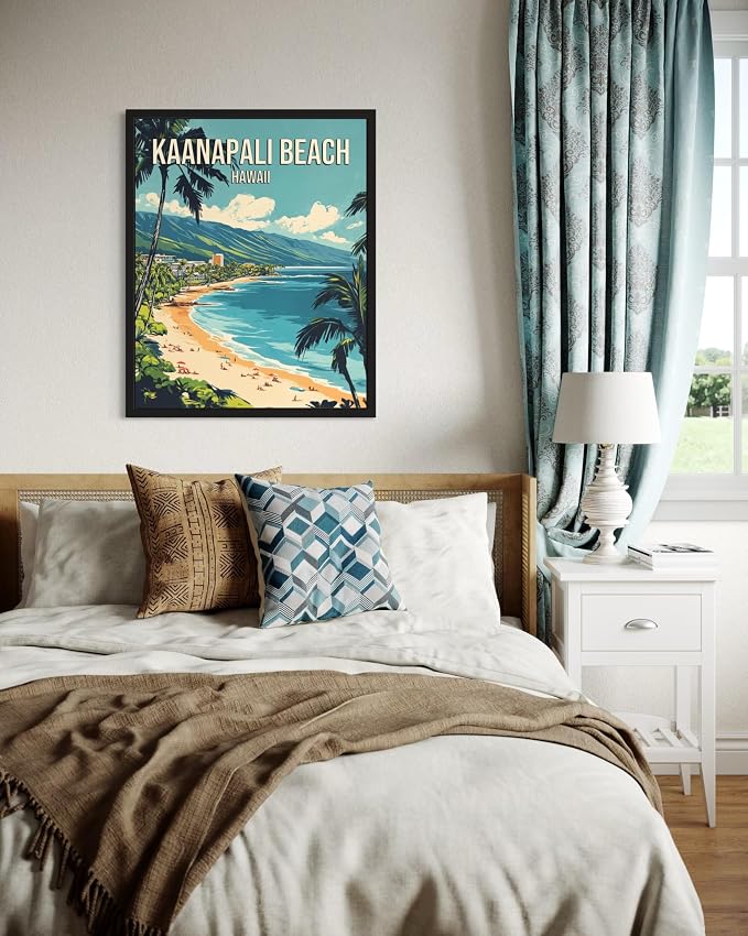 Kaanapali Beach Hawaii Unframed Wall Art Print Poster, US Vintage Retro Beach Scenery Posters Prints for Restroom Home Picture Painting Artwork Gallery 219 (Kaanapali Beach Hawaii, 20"L x 16"W, Unframed)