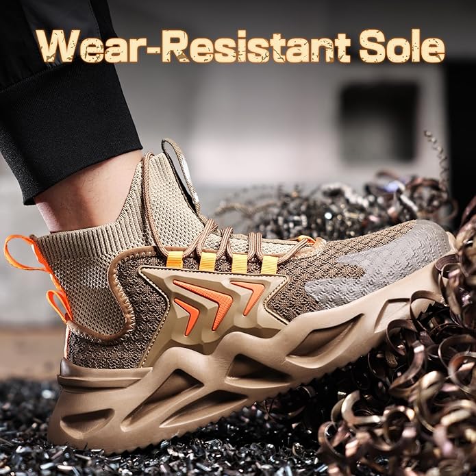 Steel Toe Boots for Men Work Boots for Men Breathable High Top Work Shoes Lightweight Indestructible Safety Shoes Industry Construction Safety Footwear