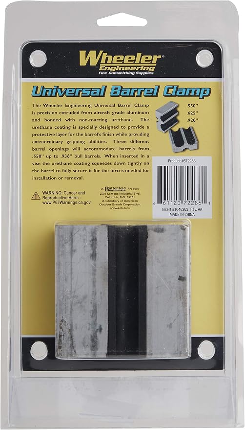 Wheeler Universal Barrel Clamp Constructed from Aircraft Grade Aluminum with Non-Marring Surface for Firearms and Gunsmithing, Silver