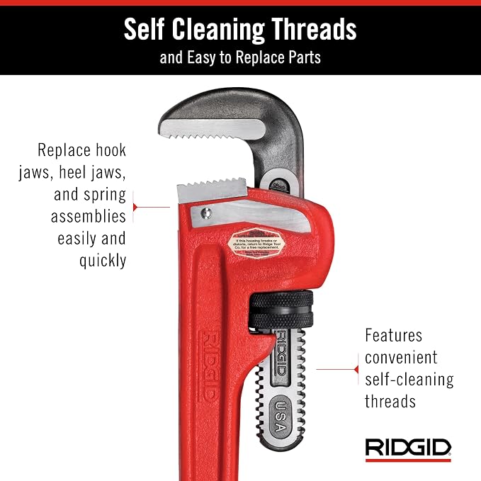 Ridgid 60 HD 8" capacity, 60" Long Heavy-Duty Straight Pipe Wrench, Red, Medium