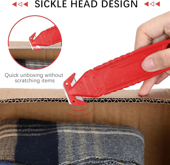 Therwen Safety Box Cutter Knife of Stainless Steel Concealed Blade Package Opener with Tape Splitter for Carton Cardboard Wrap Letter Work Bag Straps Film Utility Tool(Red,10 Pcs)