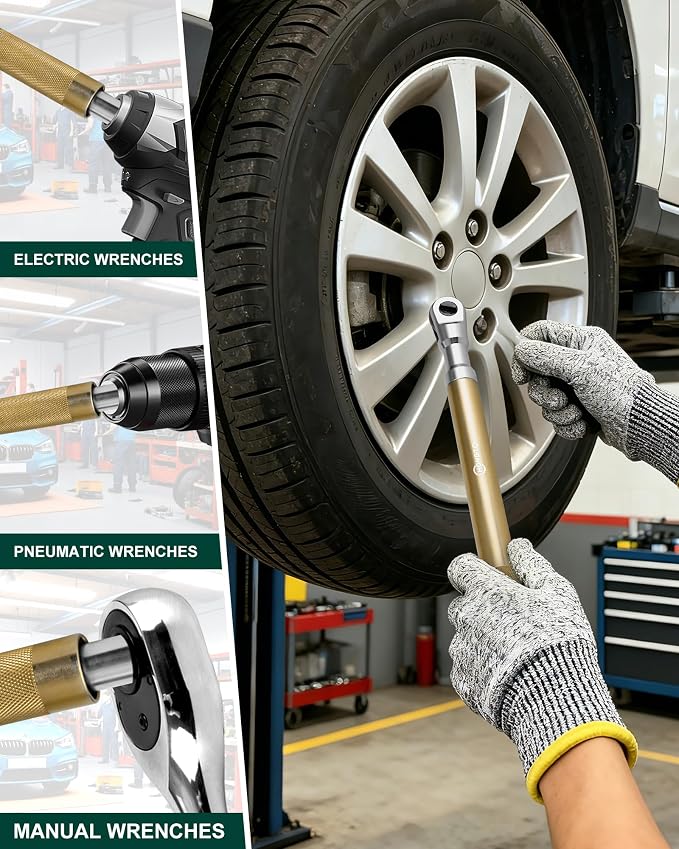 Gold 430mm offset Extension Ratchet Wrench Set, Impact Ready | Premium gold finish. Long reach manual ratchet for tight spaces. Compatible with electric impact guns for extra speed.