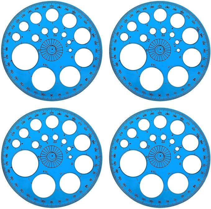 4pcs 360 Degree Protractor and Circle Maker Office School Drafting Supply Transparent Dark Blue