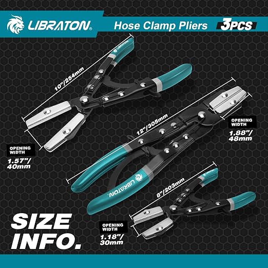 LIBRATON Hose Clamp Pliers, 3PCS Ratchet Hose Pinch Off Pliers, 8" 10" 12"