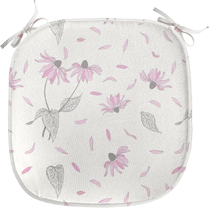 Lunarable Echinacea Chair Seating Cushion Set of 2, Spring Romance Repeating Floral Pattern in Pastel Tones, Anti-Slip Seat Padding for Kitchen & Patio, 16"x16", Off White Pale Pink