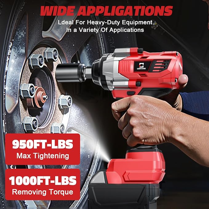 Cerycose Cordless Impact Wrench 1/2 inch Compatible with Milwaukee 18v Battery Brushless High Torque Impact Driver Gun with 1000 Ft-lbs Torque, LED Work Light, Ergonomic Design Heavy-Duty