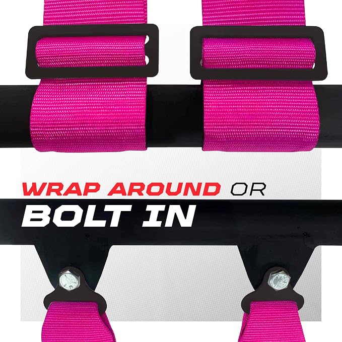 1pc 50 Cal Pink 4 Point Harness 2in Straps, Racing Harness Seat Belt | Ultra Kush padding, Push Button quick release hardware. Universal Fit for UTV, RZR, race car.