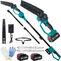 2-in-1 Electric Pole Saw for Tree Trimming,1200W Brushless Cordless Pole Saw & 8 Inch Mini Chainsaw with 2 x 4.0Ah 21V Batteries,16 FT Max Reach & Multi-Angle, Tree Trimmer for Branch Cutting.