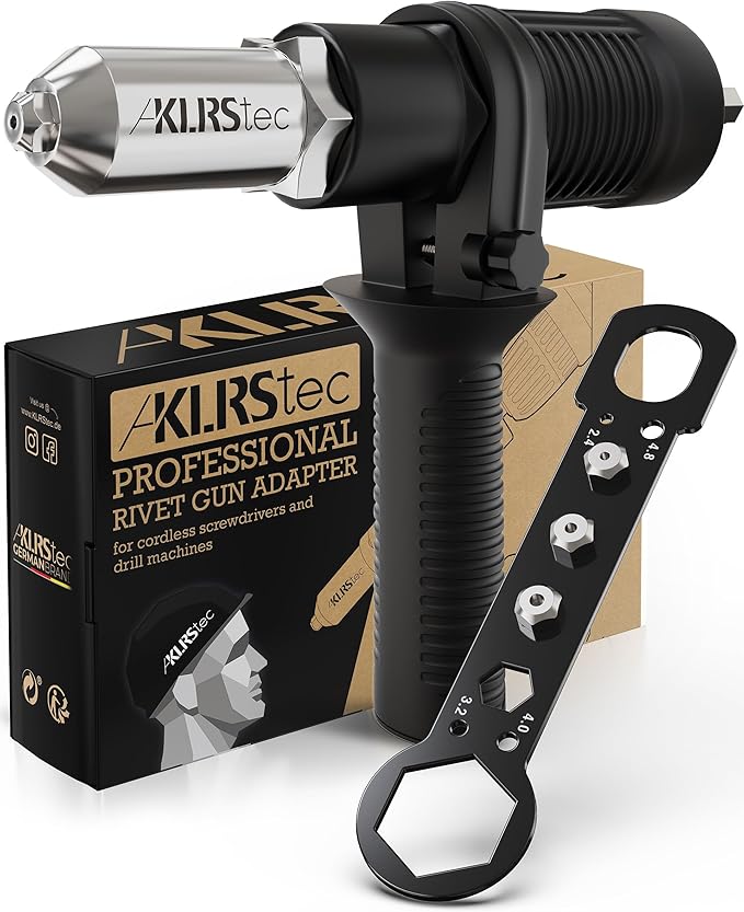 KLRStec Professional Rivet Gun Adapter - Rivet Attachment for Cordless Screwdrivers and Drills - Easy processing for Pop Rivets