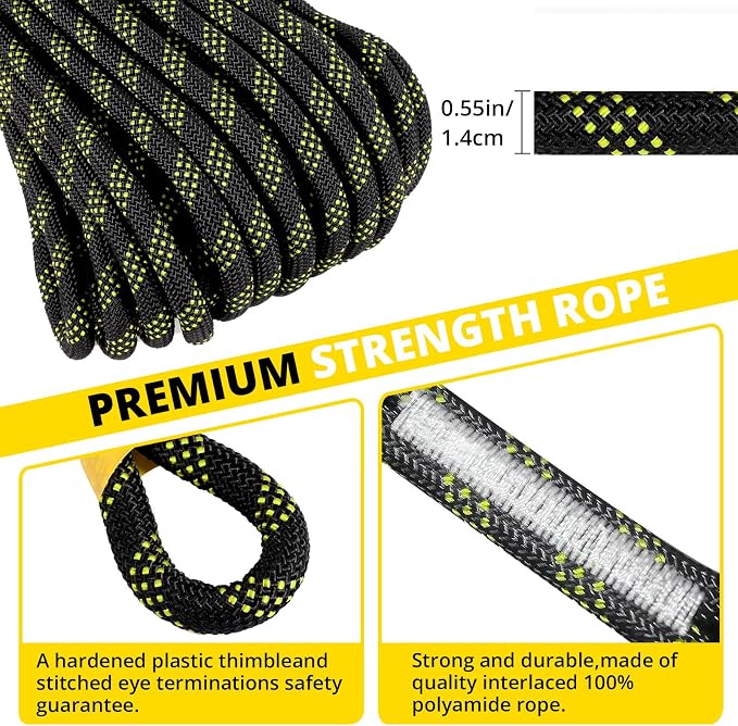 TRSMIMA Rope Harness Safety Lanyard：150ft Roofing Rope Fall Protection | Vertical Safety Harness Rope With Grab Snap Hooks Shock Absorber - Tree Climbing Line Kit Heavy Duty Safety Equipment ANSI CE