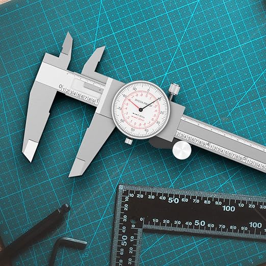 HDLNKAK Dial Caliper 0-6"/150mm Dual Reading Scale, Inch/Metric SAE Standard, Stainless Steel Caliper Measuring Tool Accurate to 0.001”/ 0.02 mm, Silver