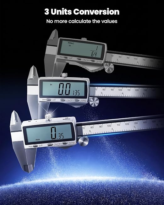 HARDELL Digital Caliper 6"/150mm, Rechargeable Stainless Steel Micrometer, Large LCD. in/MM/Fraction, Auto-Off, Electronic Measuring Tool for Machinist Woodworking 3D Printing DIY Household