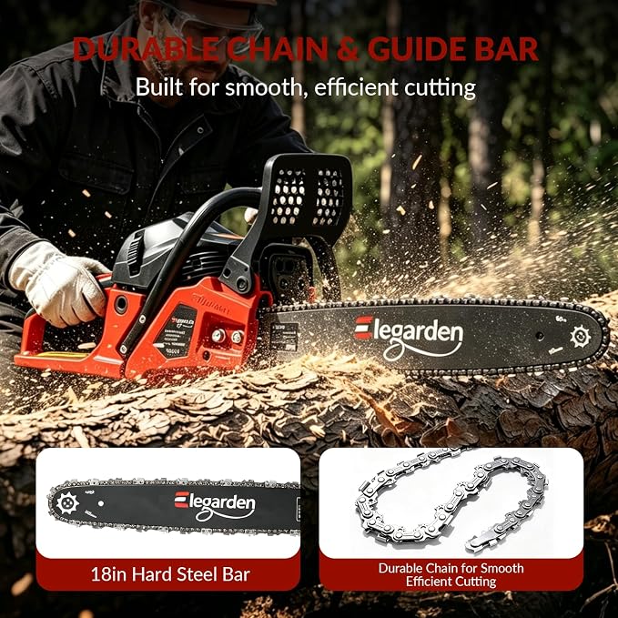 61.5CC Gas Chainsaw, 18 Inch Chainsaw with 3.5HP 2-Cycle Engine, High Performance Gas Powered Chainsaw, Professional Wood Cutting Chainsaw for Tree Trimming, Wood Cutting and Yard Work