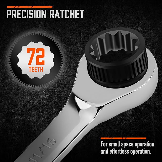 HORUSDY 26-Piece Ratcheting Wrench Set | Metric and SAE (6-19 mm & 1/4” to 3/4“) | Ratchet Combination Wrenches Set with Organizer | 72-Tooth | Chrome Vanadium Steel