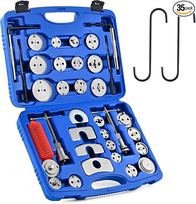 Orion Motor Tech 35 Piece Disc Brake Caliper Tool Kit, Heavy Duty Brake Caliper Compression Tool Kit for Brake Pad Replacement, Brake Piston Caliper Compressor Tool with 24 Adapters Fits Most Vehicles