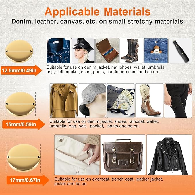 Alritz 17mm Leather Snap Fasteners Kit, 72 Set Metal Button Snaps Press Studs with 4 Setter Tools, 6 Colors Leather Snaps for Clothes, Jackets, Jeans Wears, Bracelets, Bags