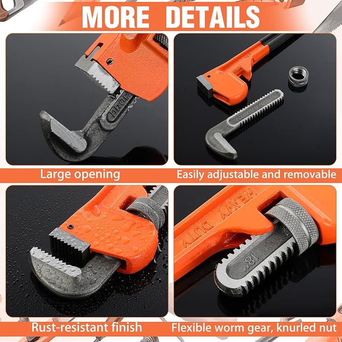 5 Piece Heavy Duty Pipe Wrench Set - 8", 10", 12", 14", 18", Adjustable Chrome Vanadium Steel Plumbing Wrench Set with Soft Handle & Gloves for Plumbers, Pipeline, Auto Repair