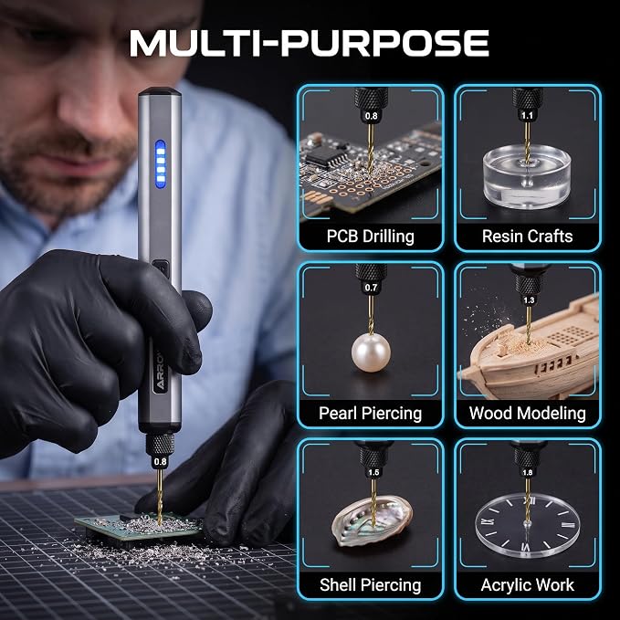 ARROWMAX Mini Electric Hand Drill Kit with 20pcs Drill Bits & LED Light