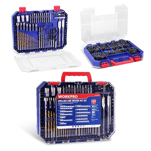 WORKPRO 455Pcs Drill Bit Set, 105-Piece Drill & Screwdriver Bit w/ 350 Screws Combo Kit, All-in-One Double Sided Power Tool Accessory Set Gift for DIY Home Repair & Masonry