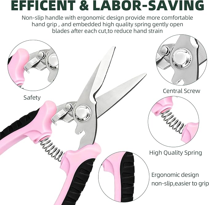 EWPJDK 3 Pack Garden Pruning Shears, Stainless Steel Shears, Gardening Shears, Scissors, Garden Clippers, Pruning Snips, Pruning Shears for Gardening Tools (Pink)