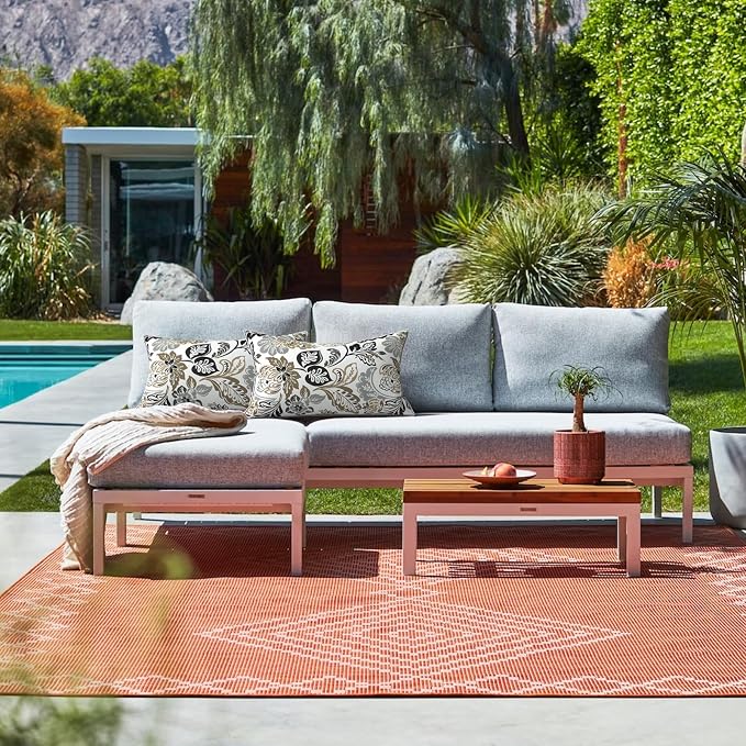 LVTXIII Set of 2 Outdoor Lumbar Pillows for Patio Furniture with White Piping, 12"x20" Fade Resistant Patio Lumbar Pillows with Inserts for Home Coach Sofa Use, Dailey Tan