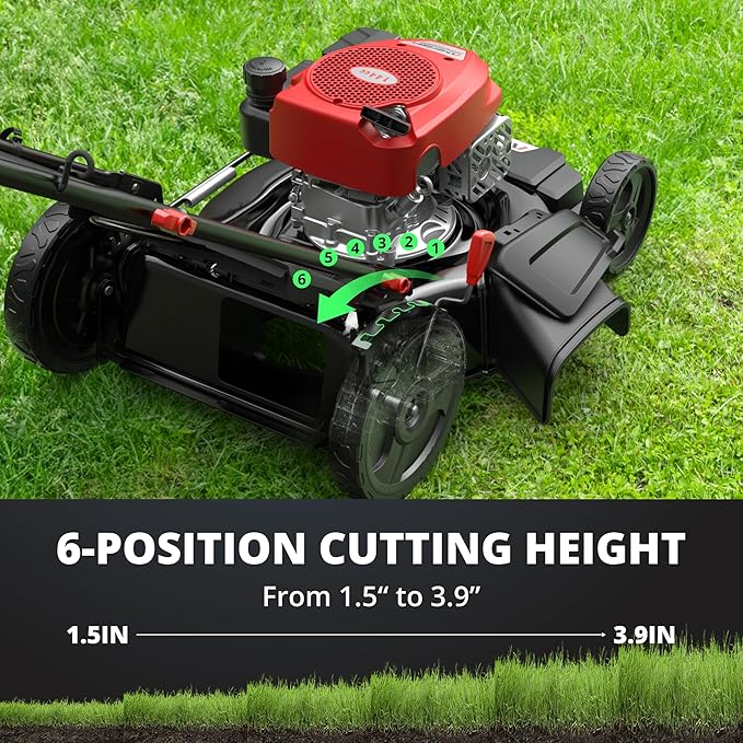 AMERISUN 21" Gas Lawn Mower with 144cc Engine, 2-in-1 Mulching & Side Discharge, 6-Position Height Adjustment, Foldable Handles for Lawn, Yard and Garden