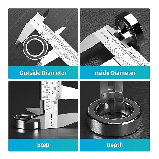Stainless Steel Calipers 0-8" Thickened Mono-Block Vernier Caliper Inch/Metric 0-8" Range +/-0.02 Accuracy 0.02/0.001" Resolution Slide Calliper Rule Depth Gauges DRINYOUNG
