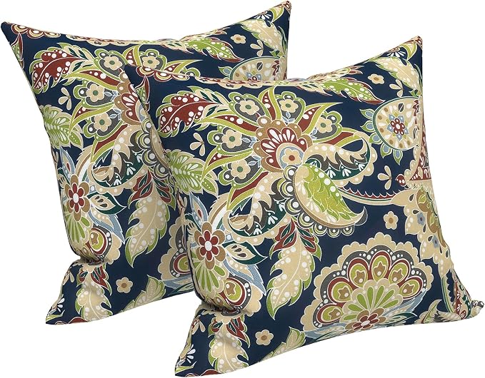 LVTXIII Outdoor Throw Pillows 16x16 Inch, Set of 2 Square Decorative Pillows with Inserts for Patio Furniture, Porch Chair, Garden Sofa, Paisley Bloom