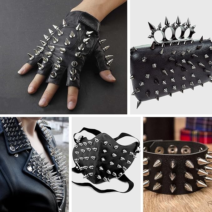 360 Pcs Punk Spikes and Studs Kit, Multiple Size Cone Spikes for Clothes, Punk Rock Style Studs and Spikes for DIY Leathercraft Decoration, Suitable for Clothing, Dog Collars, Belts, Bags (15.53oz)