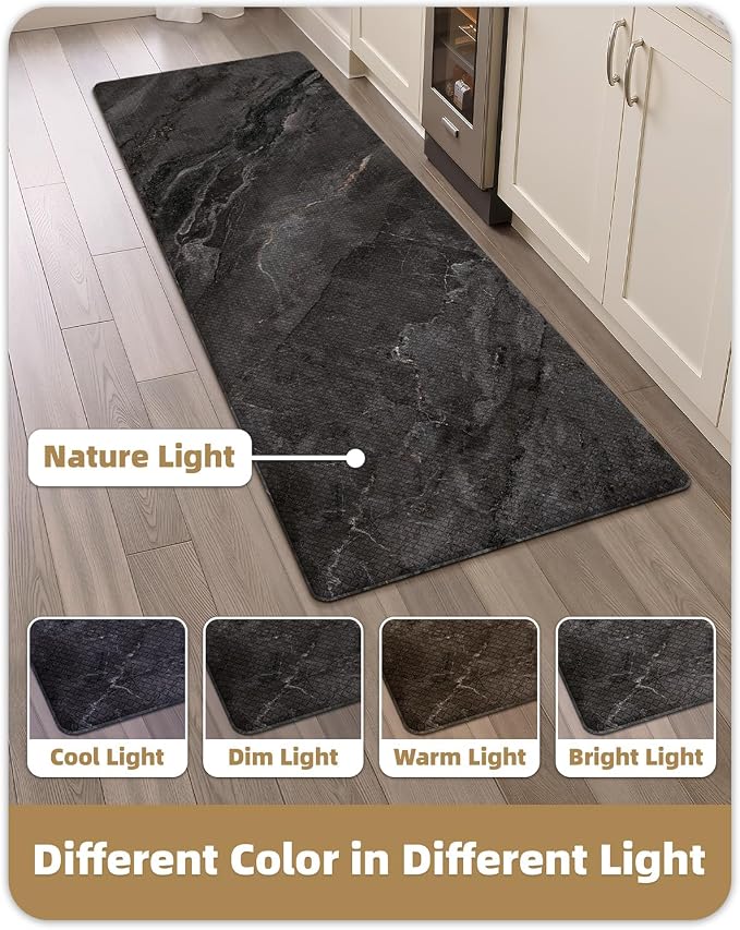 Color&Geometry Marble Kitchen Mats for Floor 24x59, Non Slip Wide Kitchen Runner Rug, Easy Clean, Oil & Water Resistant, Anti Fatigue Foam Standing Mat for Sink, Laundry, Office, Black