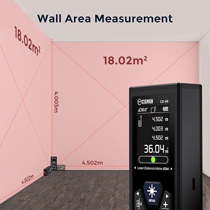 CIGMAN Dual Laser Distance Meter 393ft/120M Bilateral Laser Measurement Tool Rechargeable Laser Measure with M/in/Ft Multiple Units Multifunctional Laser Measure(Laser Level is Class II,Output<1mW)