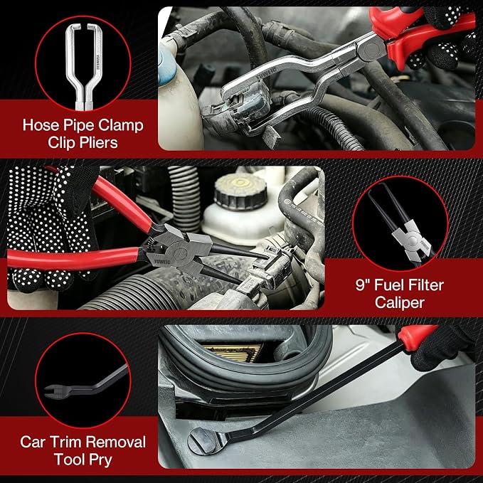 10 PCS Electrical Disconnect Pliers Fuel Line Disconnect Tool Kit, Hose Clamp Pliers Set with Snap Ring Pliers, Trim Removal Tools, Hose Removal Tool for Auto Repair