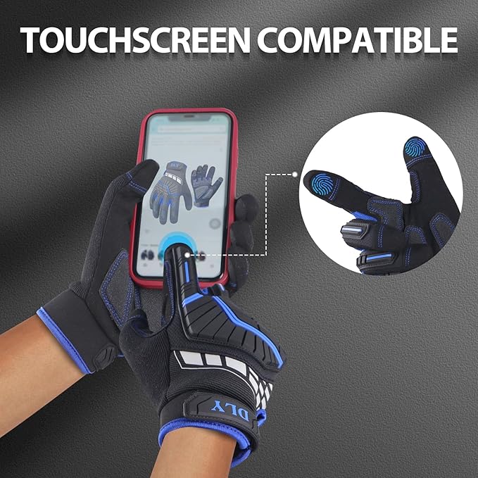 DLY Heavy Duty Work Gloves, Impact Protection Mechanic Gloves, Synthetic Leather Work Gloves, Touchscreen Capable