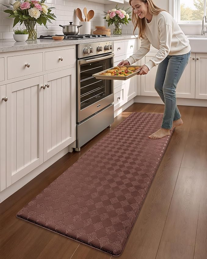 Color&Geometry Anti Fatigue Cushioned Kitchen Floor Mats,17"X71",Long Runner Rug Non Slip Waterproof,Memory Foam Padded Standing Mat for Front Sink,Brown