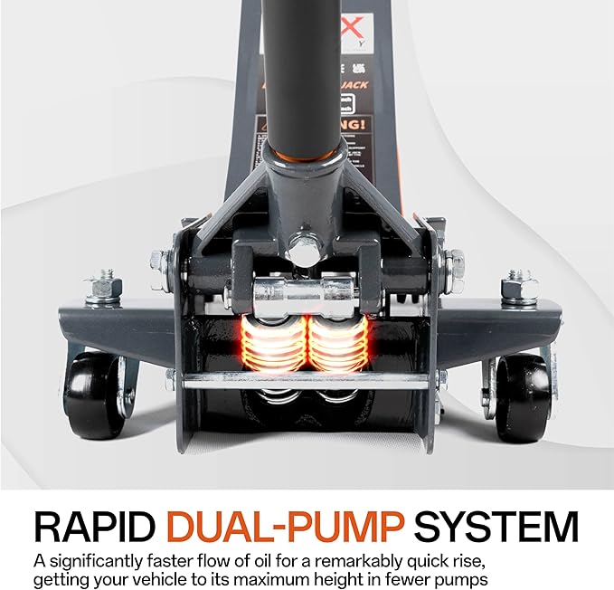 Maxority 3-Ton (6600lbs) Low Profile Hydraulic Heavy-Duty Steel Floor Jack with Dual Pistons Quick Lift Pump, Home and Workshop Car Maintenance for Various Vehicles (Orange, 3 Ton Low Profile)
