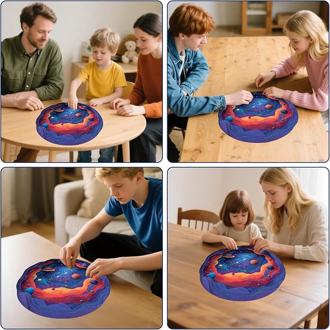 MEATRN Wooden Puzzles for Adults - Solar System Planet Jigsaw Puzzles, Outer Space Unique Shape Creative Home Decorative, Challening Wood Puzzle Gift for Kids, Family Game, 199 Pcs, 11.2x11.1 in