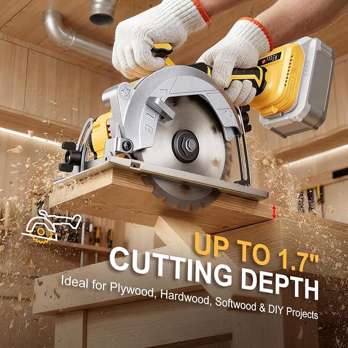 5.5-Inch Cordless Circular Saw Compatible with DeWalt 20V Battery (Tool Only, No Battery), 7200 RPM Brushless Power Saw, 0-45° Bevel, 1.7" Max Cutting Depth for Wood, Plastic & PVC
