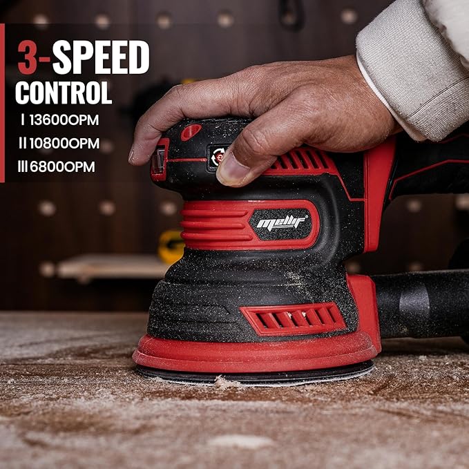 5'' Brushless Cordless Random Orbital Sander Compatible with Milwaukee 12V Battery(Tool Only) Electric 14000OPM Palm Sander with Dust Bag,3 Variable Speed, 10 Sandpapers, for Sanding,Woodworking,Metal