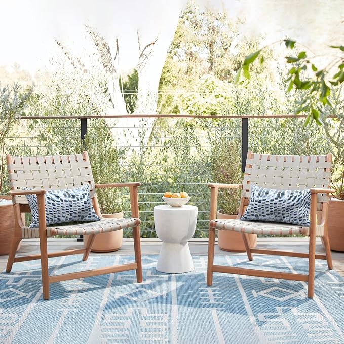 LVTXIII Set of 2 Outdoor Lumbar Pillows for Patio Furniture with White Piping, 12"x20" Fade Resistant Patio Lumbar Pillows with Inserts for Home Coach Sofa Use, A Pebble Blue
