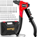 KOOPOOL Rivet Gun Kit, Adjustable Stroke Design Manual Pop Rivet Tool with 200 Rivets and 4 Drill Bits, 4 Tool-Free Rivet Heads, Heavy-Duty Hand Riveter with Sturdy Case for Metal, Plastic, Leather