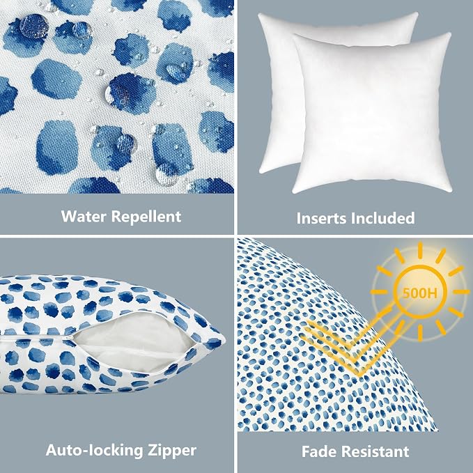 LVTXIII Outdoor Throw Pillows, Decorative Throw Pillows with Inserts, 16"x16" Square Pillows for Bed, Couch, Sofa and Patio Furniture, Set of 2, Brush Blue