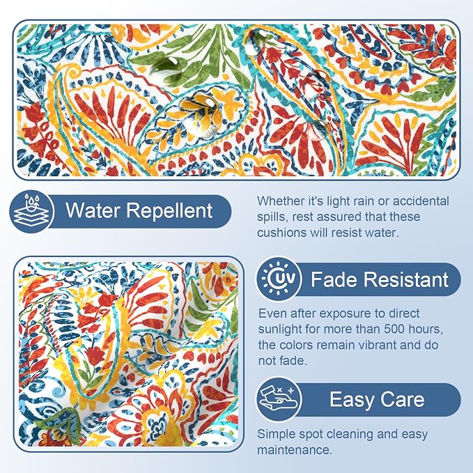 LVTXIII Outdoor Adirondack Chair Cushions, 44x19x4 Inch Non-Slip High Back Rocking Chair Cushion, Tufted Seat Cushion for Patio Furniture, Set of 2, Paisley Multi