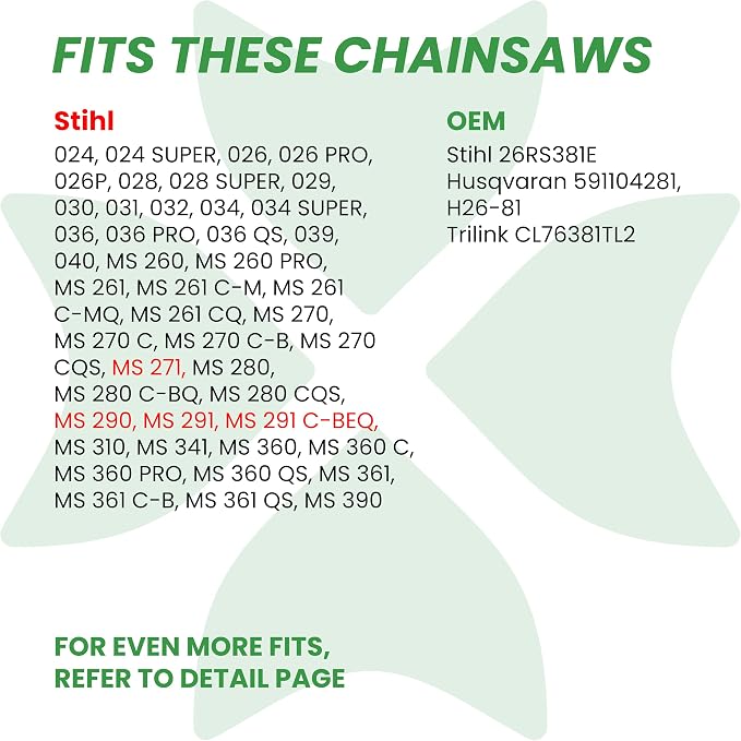 BYANE 20-Inch Carbide Chainsaw Chain .325" Pitch .063" Gauge 81 Drive Links | Fits Stihl MS271, MS290, MS291, MS261, and MS310