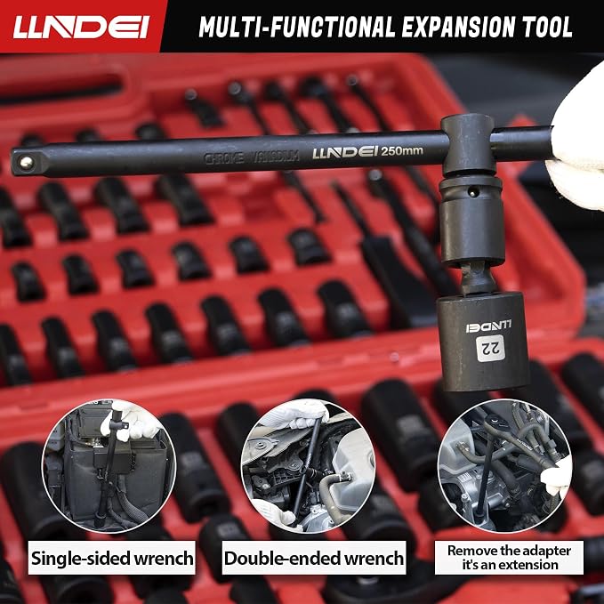 LLNDEI 1/4 & 3/8" Drive Impact Socket Set 186Pcs SAE/Metric | CR-V Deep & Shallow Sockets, Ratchet, Spark Plug Socket, Bits, for Auto Repair Shop, Garage, Engine Rebuilding & DIY Projects